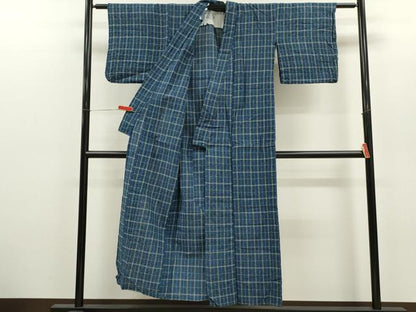 平和屋着物∴夏物　阿波しじら織　浴衣　格子柄　綿　逸品　CABH7941ze