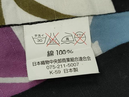 平和屋着物∴世界的ファッションデザイナー　山本寛斎　kansaiブランド　夏物　浴衣　注染　舞花文　黒地　日本製　綿　逸品　CABH7942ze