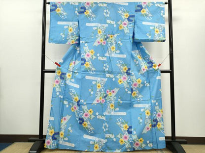 平和屋着物∴夏物　浴衣　エ霞短冊花文　綿　逸品　CABH7943ze