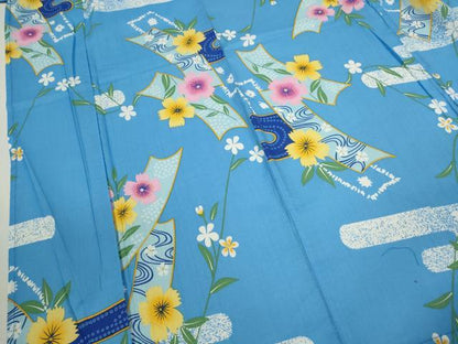 平和屋着物∴夏物　浴衣　エ霞短冊花文　綿　逸品　CABH7943ze