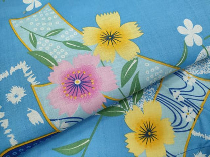 平和屋着物∴夏物　浴衣　エ霞短冊花文　綿　逸品　CABH7943ze