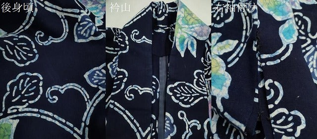 平和屋着物∴夏物　浴衣　注染　花唐草文　手縫い　綿　逸品　CABH7944ze