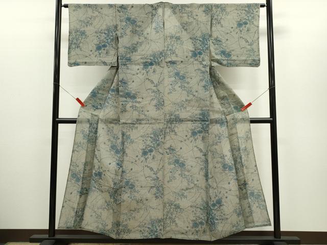 平和屋着物＊夏物　小紋・浴衣兼用　絹紅梅　枝花文　絹綿　逸品　CABH7946ze