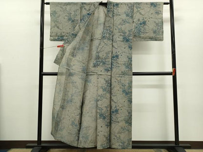平和屋着物＊夏物　小紋・浴衣兼用　絹紅梅　枝花文　絹綿　逸品　CABH7946ze