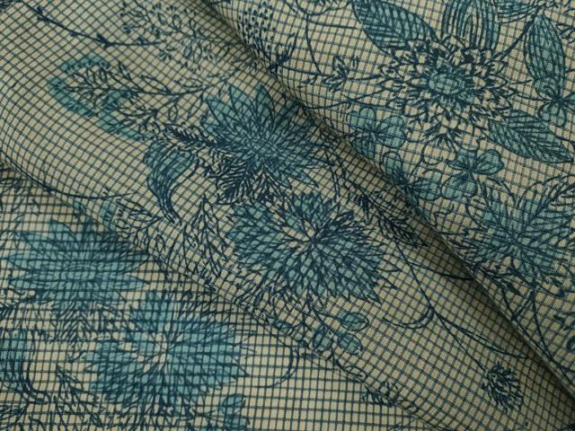 平和屋着物＊夏物　小紋・浴衣兼用　絹紅梅　枝花文　絹綿　逸品　CABH7946ze