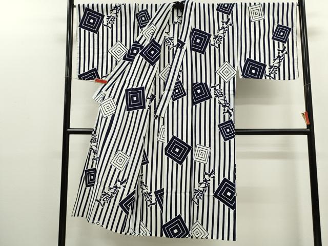 平和屋着物∴男性　夏物　浴衣　注染　縞　日本製　綿　逸品　CABH7947ze