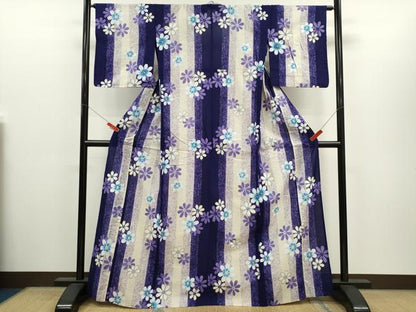 平和屋着物∴夏物　浴衣　縞　舞花文　綿　逸品　CABH7948ze
