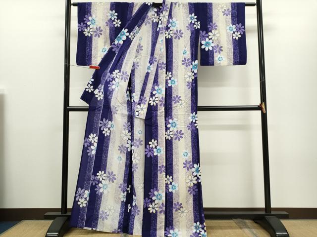 平和屋着物∴夏物　浴衣　縞　舞花文　綿　逸品　CABH7948ze