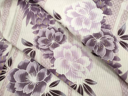 平和屋着物∴夏物　浴衣　縦絽　縞　草花文　綿　逸品　CABH7949ze