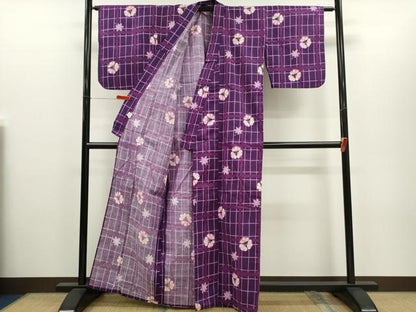 平和屋着物∴夏物　浴衣　綿紅梅　格子舞花文　綿　逸品　CABH7950ze
