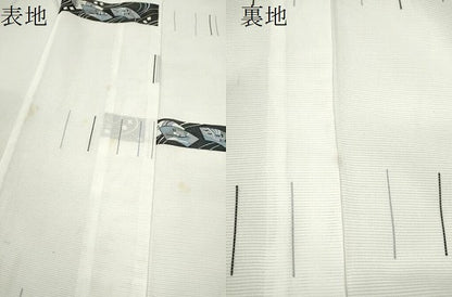 平和屋着物＊夏物　小紋　絽　横段地紙重ね文　洗える着物　CABH7951ze