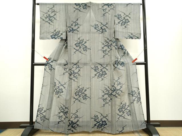 平和屋着物＊夏物　小紋　絹紅梅　笹梅文　正絹　逸品　CABH7952ze