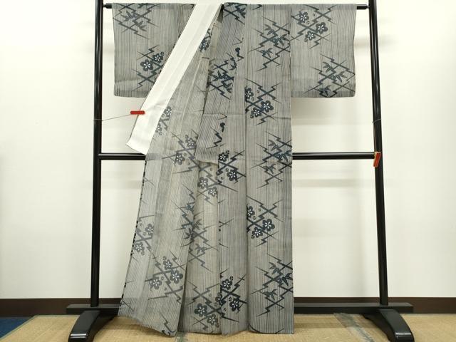 平和屋着物＊夏物　小紋　絹紅梅　笹梅文　正絹　逸品　CABH7952ze