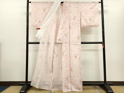 平和屋着物＊夏物　小紋　絽　枝花文　洗える着物　CABH7953ze