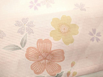 平和屋着物＊夏物　小紋　絽　枝花文　洗える着物　CABH7953ze