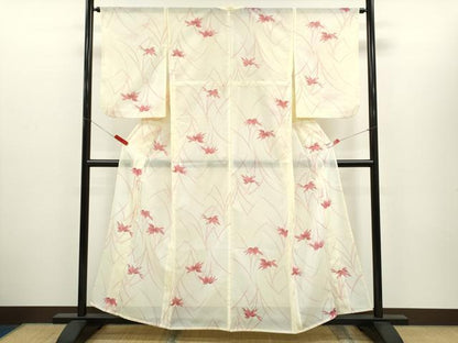 平和屋着物＊夏物　小紋　絽　草木文　洗える着物　CABH7954ze
