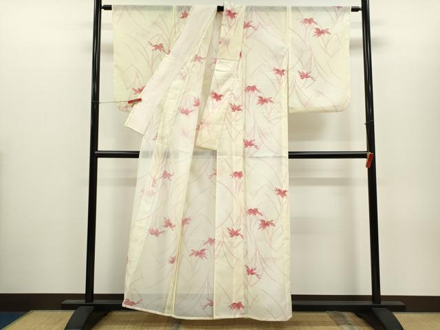 平和屋着物＊夏物　小紋　絽　草木文　洗える着物　CABH7954ze