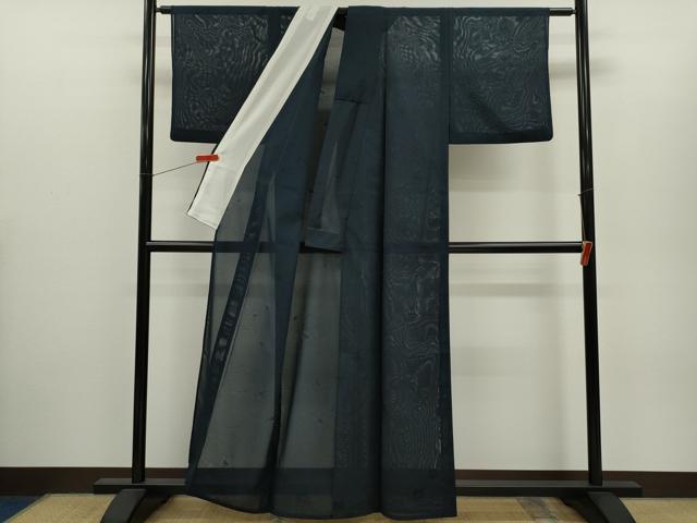 平和屋着物＊夏物　色無地　絽　草花紋紗　紺色　正絹　逸品　CABH7961ze