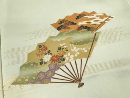 平和屋着物●訪問着　扇面吉祥花文　暈し染め　金彩　正絹　逸品　CABH7968ze