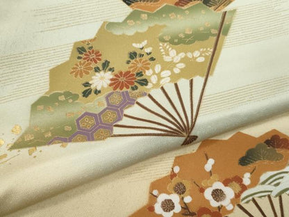 平和屋着物●訪問着　扇面吉祥花文　暈し染め　金彩　正絹　逸品　CABH7968ze