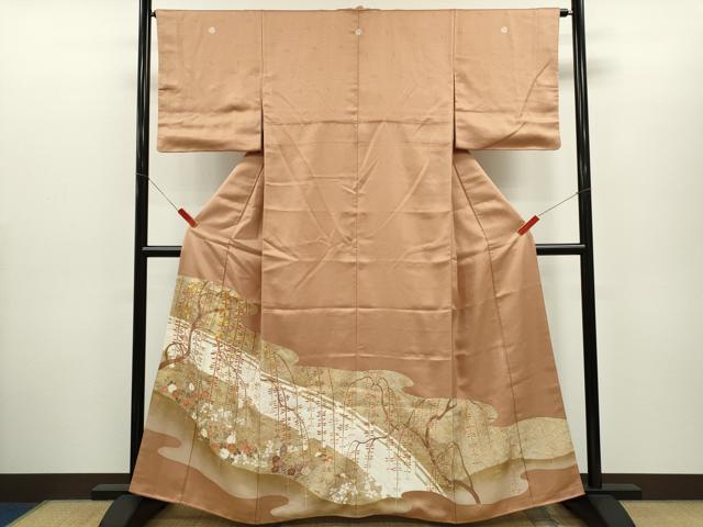平和屋着物●豪華色留袖　駒刺繍　枝垂れ柳立波花文　暈し染め　金彩　正絹　逸品　CABH7969ze