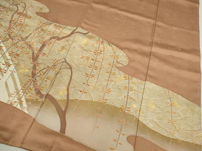 平和屋着物●豪華色留袖　駒刺繍　枝垂れ柳立波花文　暈し染め　金彩　正絹　逸品　CABH7969ze