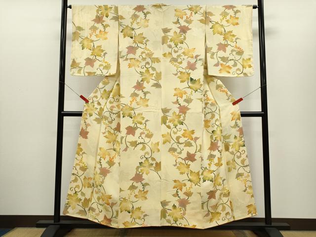 平和屋着物●上質な小紋　地紋起こし　葡萄唐草花文　正絹　逸品　CABH7971ze