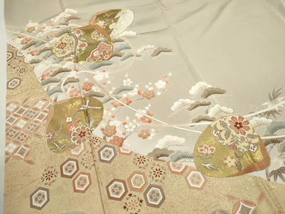 平和屋着物●豪華色留袖　駒刺繍　松竹梅貝合せ吉祥花文　金銀彩　正絹　逸品　CABH7973ze