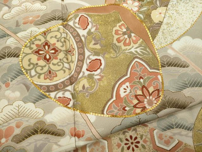 平和屋着物●豪華色留袖　駒刺繍　松竹梅貝合せ吉祥花文　金銀彩　正絹　逸品　CABH7973ze