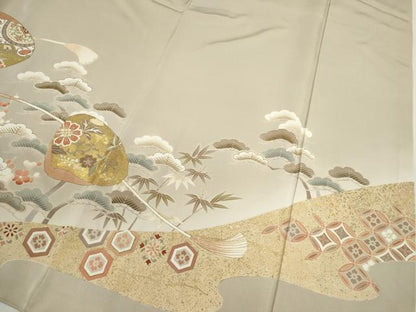 平和屋着物●豪華色留袖　駒刺繍　松竹梅貝合せ吉祥花文　金銀彩　正絹　逸品　CABH7973ze