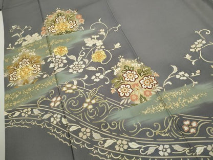 平和屋着物●豪華色留袖　駒刺繍　花唐草文　暈し染め　金彩　正絹　逸品　CABH7974ze