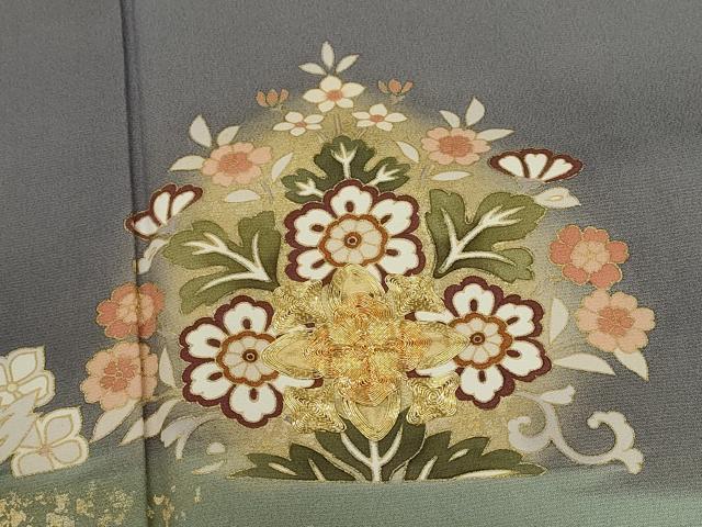 平和屋着物●豪華色留袖　駒刺繍　花唐草文　暈し染め　金彩　正絹　逸品　CABH7974ze