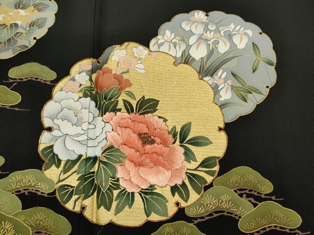 平和屋着物●豪華黒留袖　駒刺繍　雪輪重ね吉祥花文　暈し染め　金彩　正絹　逸品　CABH7977ze