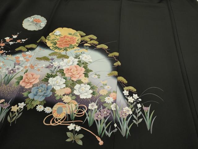 平和屋着物●豪華黒留袖　駒刺繍　雪輪重ね吉祥花文　暈し染め　金彩　正絹　逸品　CABH7977ze