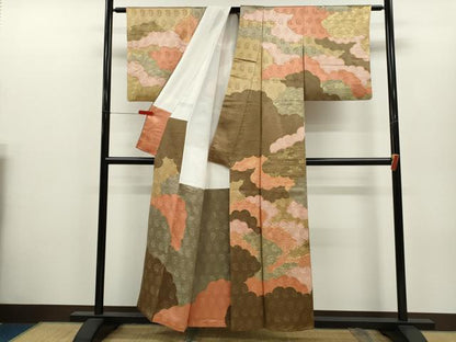 平和屋着物●訪問着　駒刺繍　雲取り草花文　金彩　正絹　逸品　CABH7983ze
