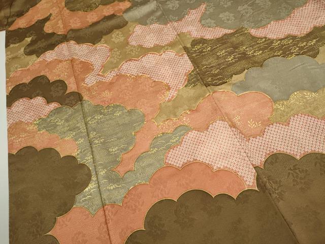平和屋着物●訪問着　駒刺繍　雲取り草花文　金彩　正絹　逸品　CABH7983ze
