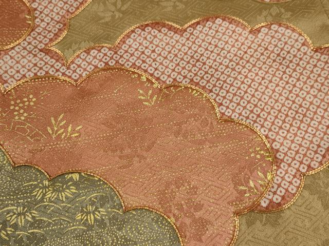 平和屋着物●訪問着　駒刺繍　雲取り草花文　金彩　正絹　逸品　CABH7983ze