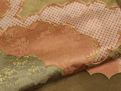 平和屋着物●訪問着　駒刺繍　雲取り草花文　金彩　正絹　逸品　CABH7983ze
