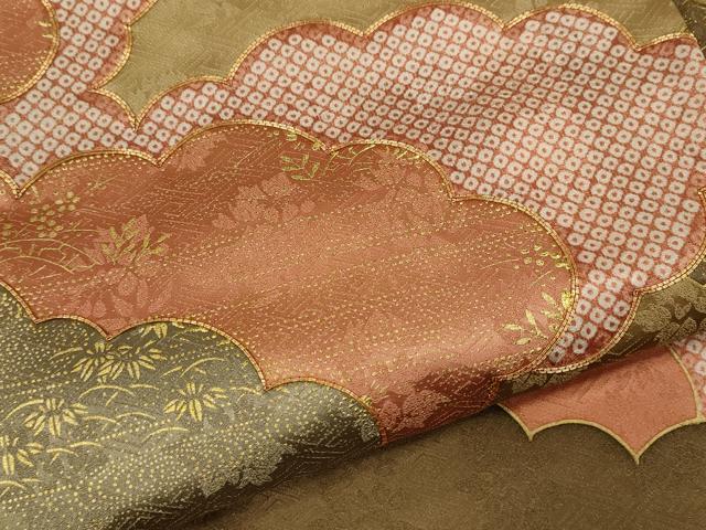 平和屋着物●訪問着　駒刺繍　雲取り草花文　金彩　正絹　逸品　CABH7983ze