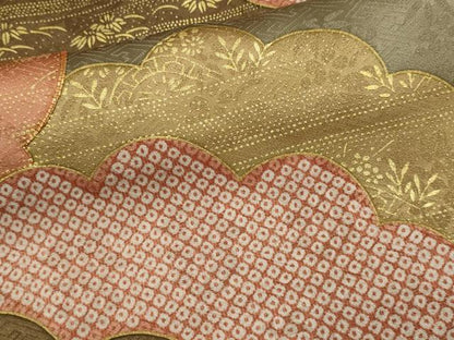 平和屋着物●訪問着　駒刺繍　雲取り草花文　金彩　正絹　逸品　CABH7983ze