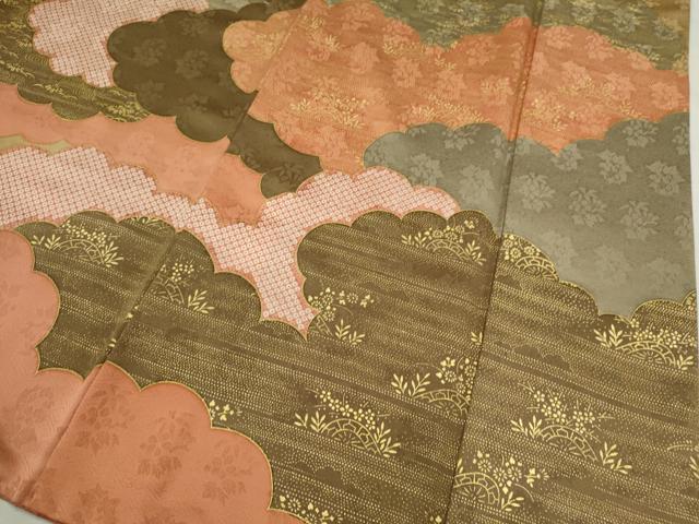 平和屋着物●訪問着　駒刺繍　雲取り草花文　金彩　正絹　逸品　CABH7983ze