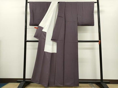 平和屋着物●上質な色無地　籬草花地紋　葡萄鼠色　正絹　逸品　CABH7987ze
