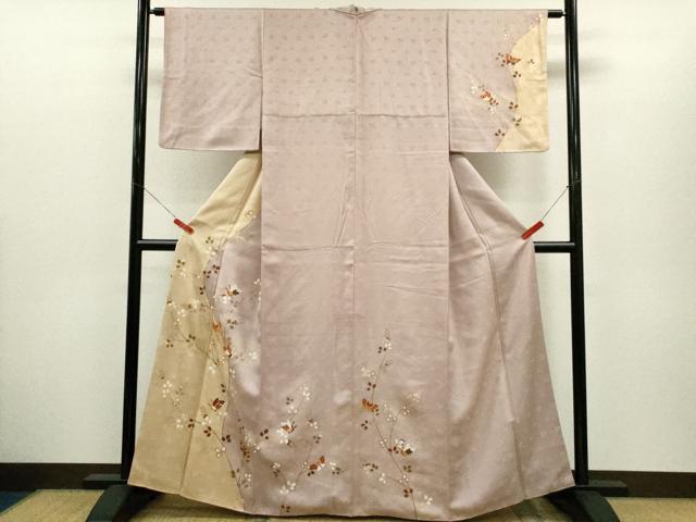 平和屋着物●訪問着　駒刺繍　舞蝶枝萩文　金彩　正絹　逸品　CABH7991ze