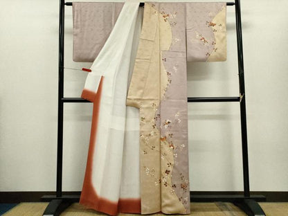 平和屋着物●訪問着　駒刺繍　舞蝶枝萩文　金彩　正絹　逸品　CABH7991ze