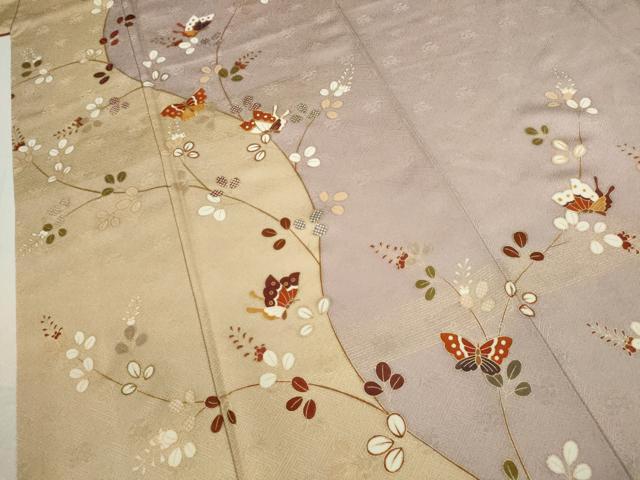平和屋着物●訪問着　駒刺繍　舞蝶枝萩文　金彩　正絹　逸品　CABH7991ze