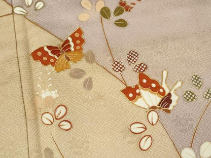 平和屋着物●訪問着　駒刺繍　舞蝶枝萩文　金彩　正絹　逸品　CABH7991ze