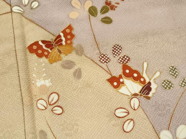 平和屋着物●訪問着　駒刺繍　舞蝶枝萩文　金彩　正絹　逸品　CABH7991ze