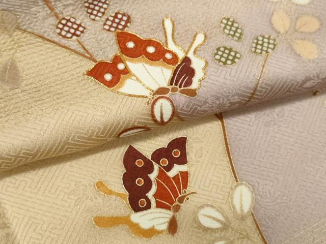 平和屋着物●訪問着　駒刺繍　舞蝶枝萩文　金彩　正絹　逸品　CABH7991ze