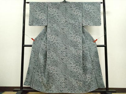 平和屋着物●上質な小紋　切嵌更紗花文　正絹　逸品　CABH7993ze
