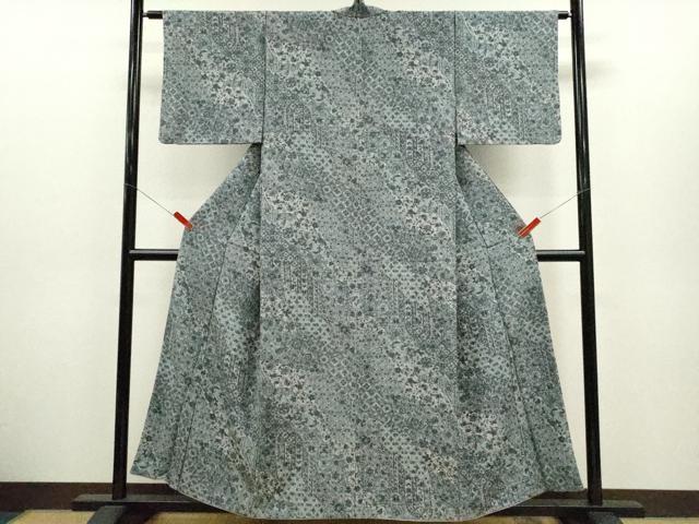 平和屋着物●上質な小紋　切嵌更紗花文　正絹　逸品　CABH7993ze